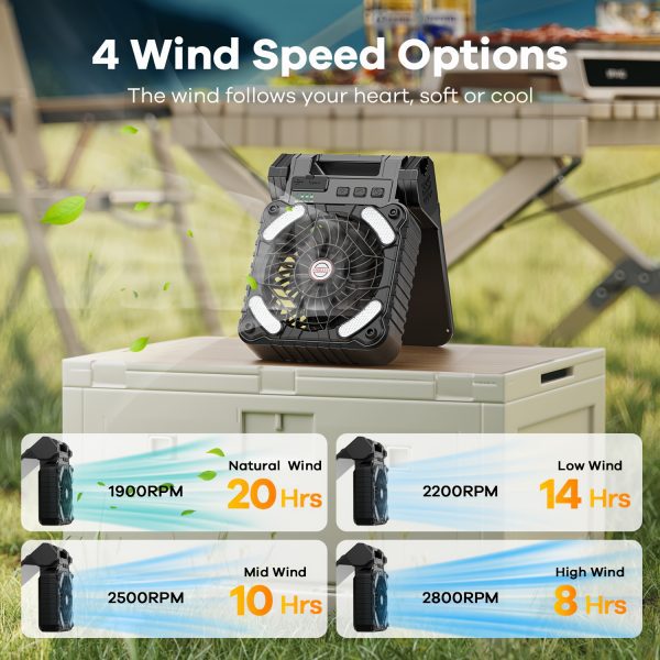 Ventilador Solar Recargable de 10400mAh para Camping - Imagen 2