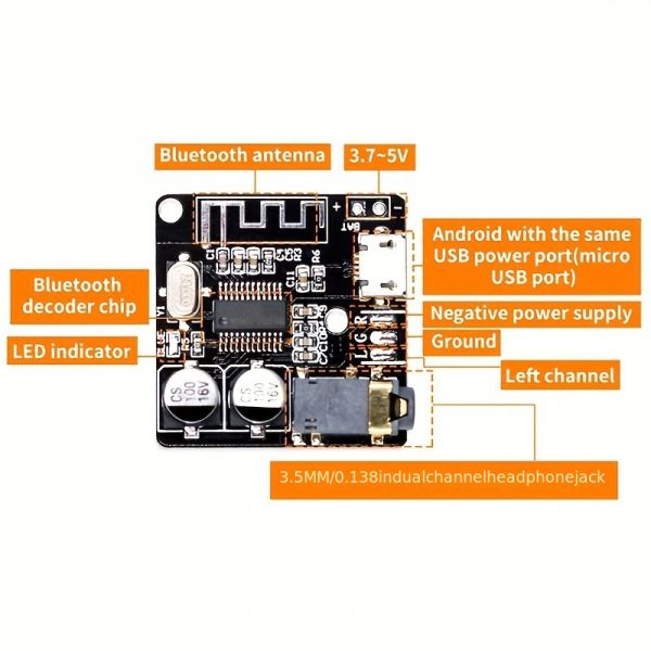 Placa Receptora de Audio Inalámbrica 5.0 con Decodificación MP3 Sin Pérdida, Alimentada por USB - Imagen 4
