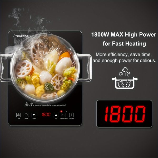 Placa de Inducción Portátil AMZCHEF 1800W Quemador de Estufa de Inducción con Cuerpo Ultrafino - Imagen 4