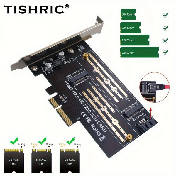 Adaptador TISHRIC Dual M.2 NVME a PCIe 4X - Llave B/M