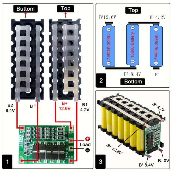 Caja de almacenamiento de batería de 12V para ensamblaje de paquete de batería de litio 3*7 18650 con placa de protección BMS 3S 40A, soporte de batería de plástico ABS, reemplazable para batería de plomo ácido de 12V