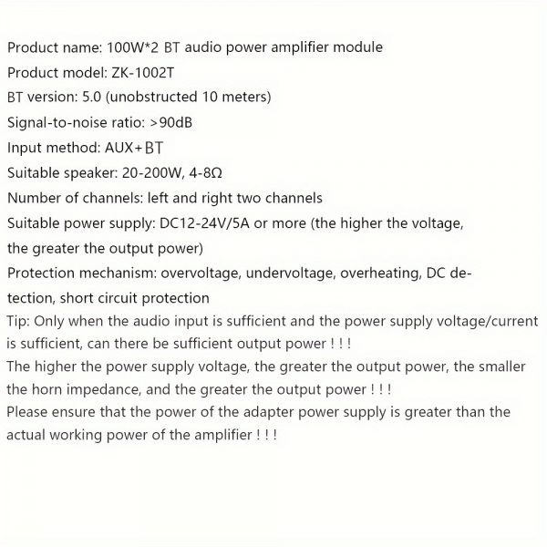 Placa de amplificador de audio estéreo dual de 100W + 100W con entrada inalámbrica y AUX - Imagen 5