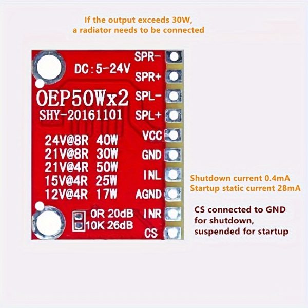 1pc Placa de amplificador de audio digital de clase D TPA3116D2, Mini 2x50W doble canal 100W por canal - Imagen 4