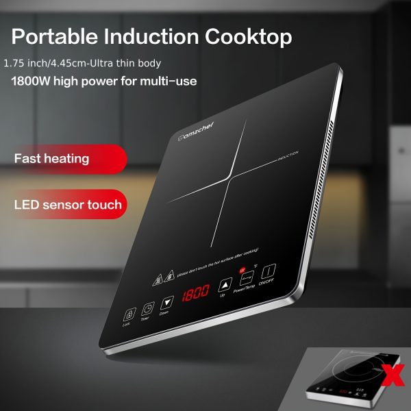 Placa de Inducción Portátil AMZCHEF 1800W Quemador de Estufa de Inducción con Cuerpo Ultrafino - Imagen 2
