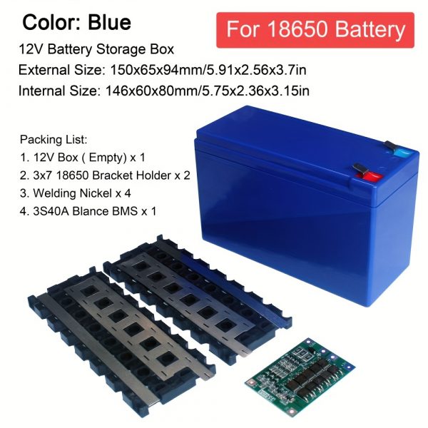 Caja de almacenamiento de batería de 12V para ensamblaje de paquete de batería de litio 3*7 18650 con placa de protección BMS 3S 40A, soporte de batería de plástico ABS, reemplazable para batería de plomo ácido de 12V - Imagen 10