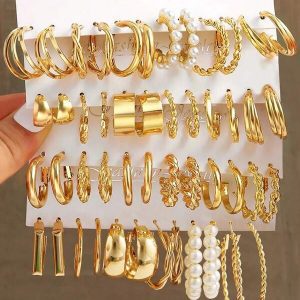 48-12 Pieces Faux Pearl Multi-Layered Wide Twist Earrings