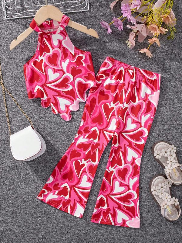 Young Girl Fashion Heart Knitted Halter Top And Flare Leg Pants Set - Imagen 7
