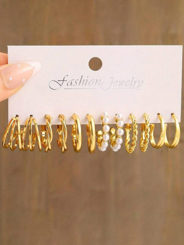 48-12 Pieces Faux Pearl Multi-Layered Wide Twist Earrings - Imagen 15