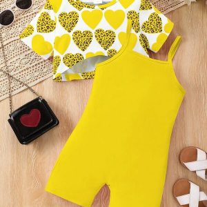 Young Girl Casual Cute Simple Heart Round Neck Short