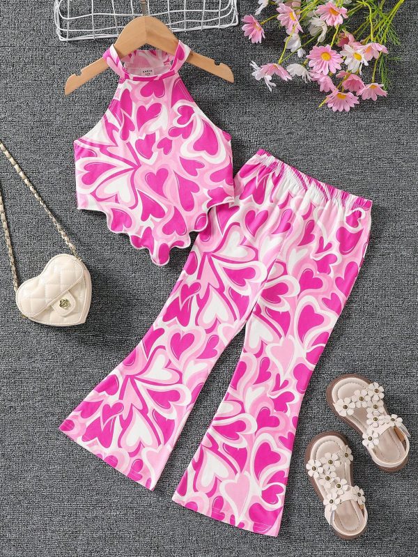 Young Girl Fashion Heart Knitted Halter Top And Flare Leg Pants Set - Imagen 8