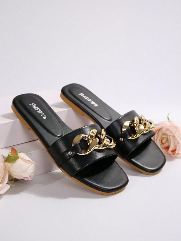 Women's Black Slipper, Flat Open Toe House Slipper - Imagen 11