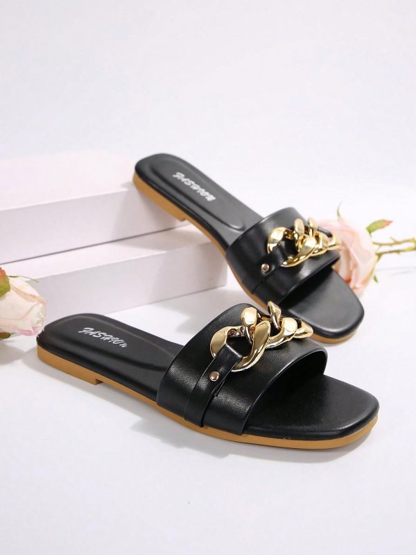 Women's Black Slipper, Flat Open Toe House Slipper - Imagen 13