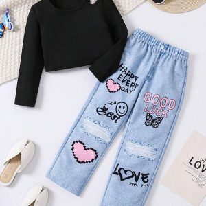 SHEIN Young Girl And Young Girl 2pcs/Set Casual Street Chic Short