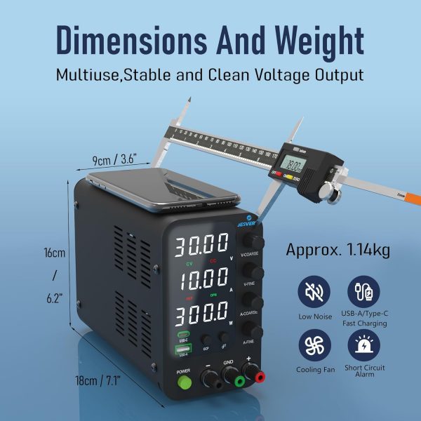 DC Power Supply Variable 0-30V 0-10A Adjustable + 2000 Counts Multimeter Tester - Imagen 5